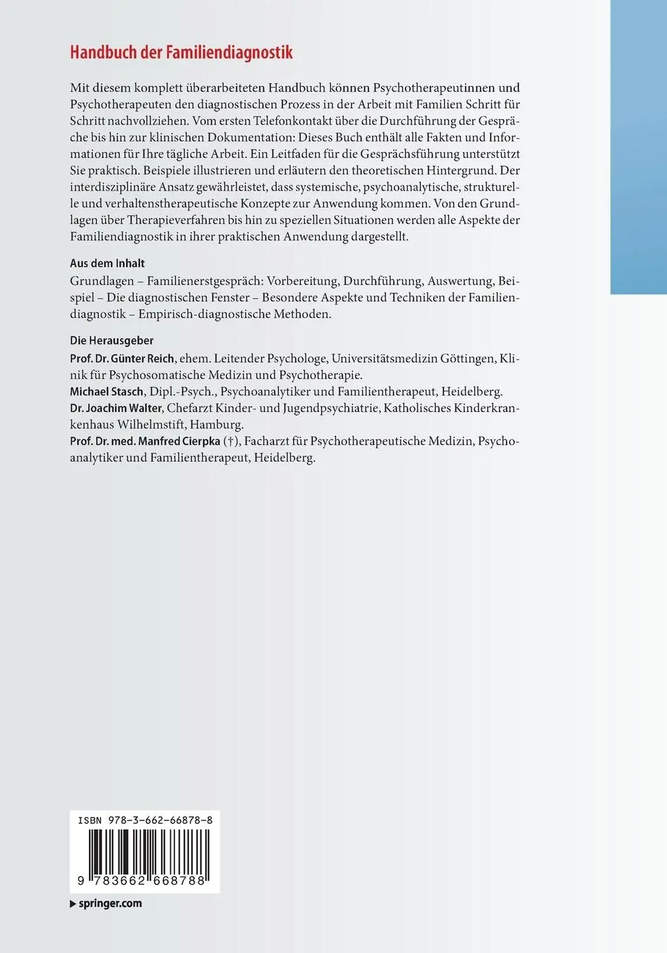 Rückseite: 9783662668788 | Handbuch der Familiendiagnostik | Günter Reich (u. a.) | Taschenbuch