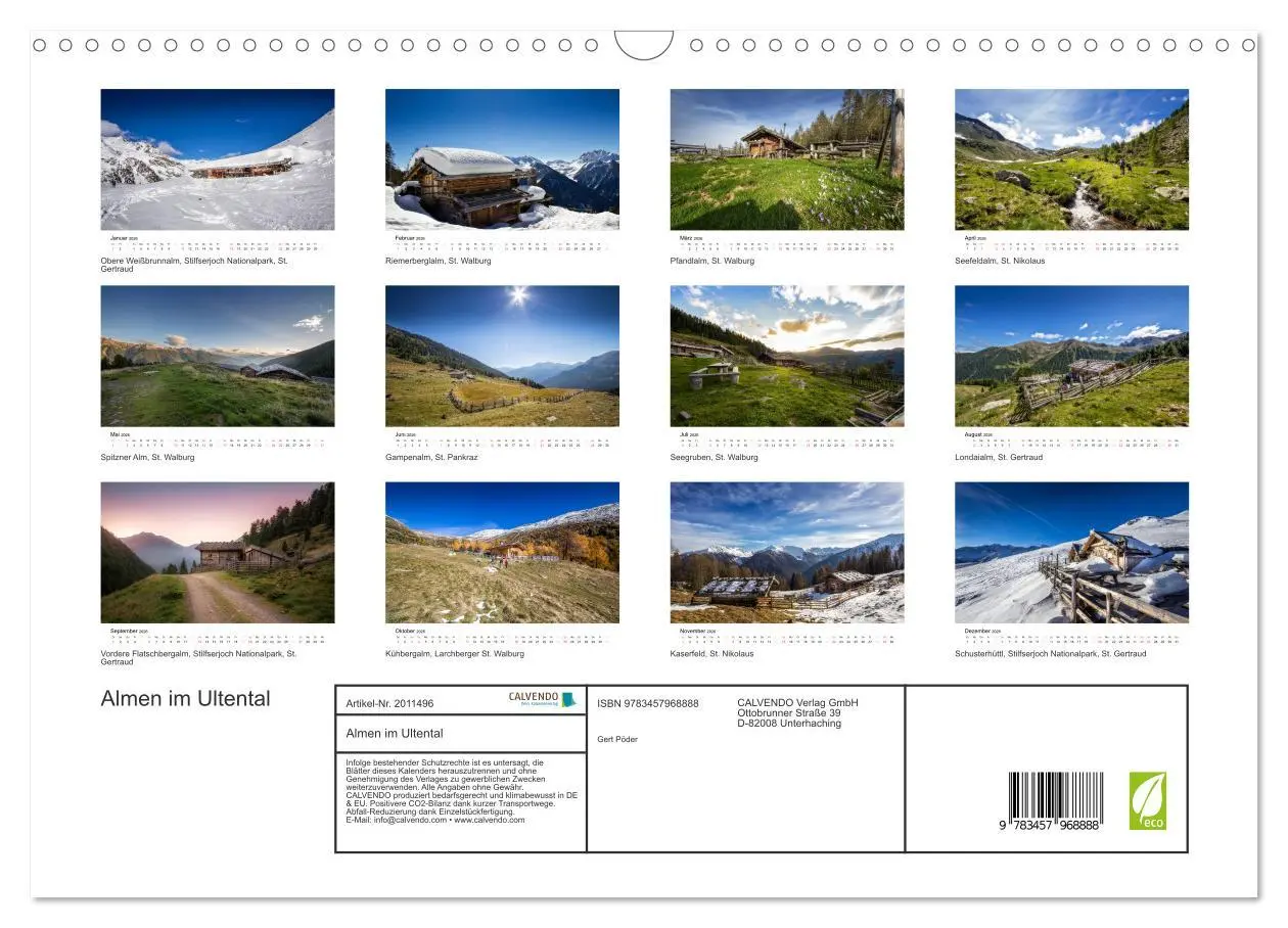 Bild: 9783457968888 | Almen im Ultental (Wandkalender 2026 DIN A3 quer), CALVENDO...