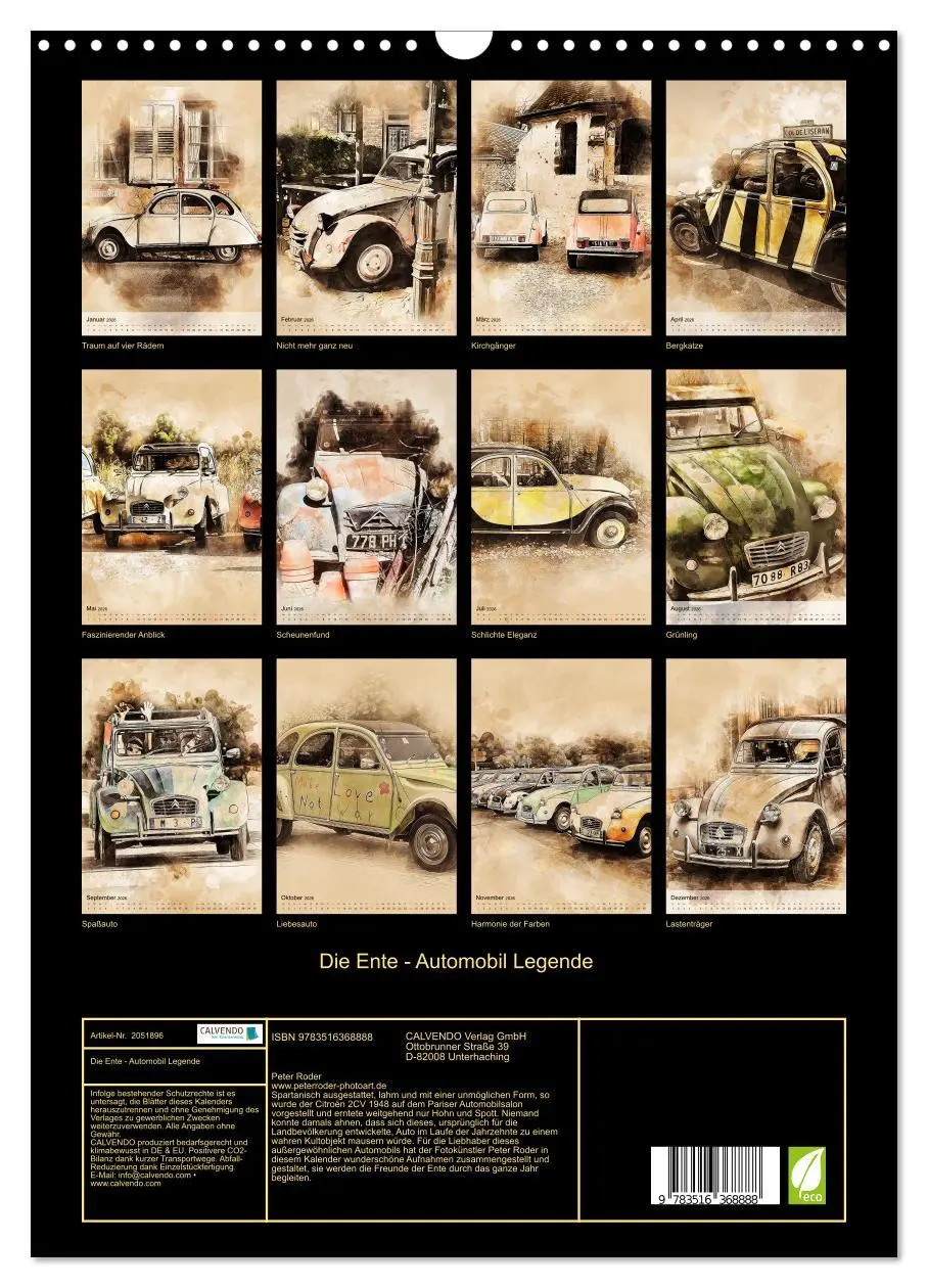Bild: 9783516368888 | Die Ente - Automobil Legende (Wandkalender 2026 DIN A3 hoch),...