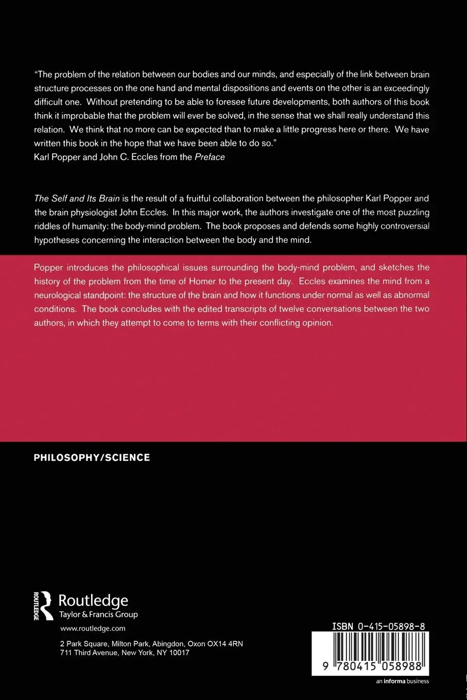 Rückseite: 9780415058988 | The Self and Its Brain | An Argument for Interactionism | Taschenbuch