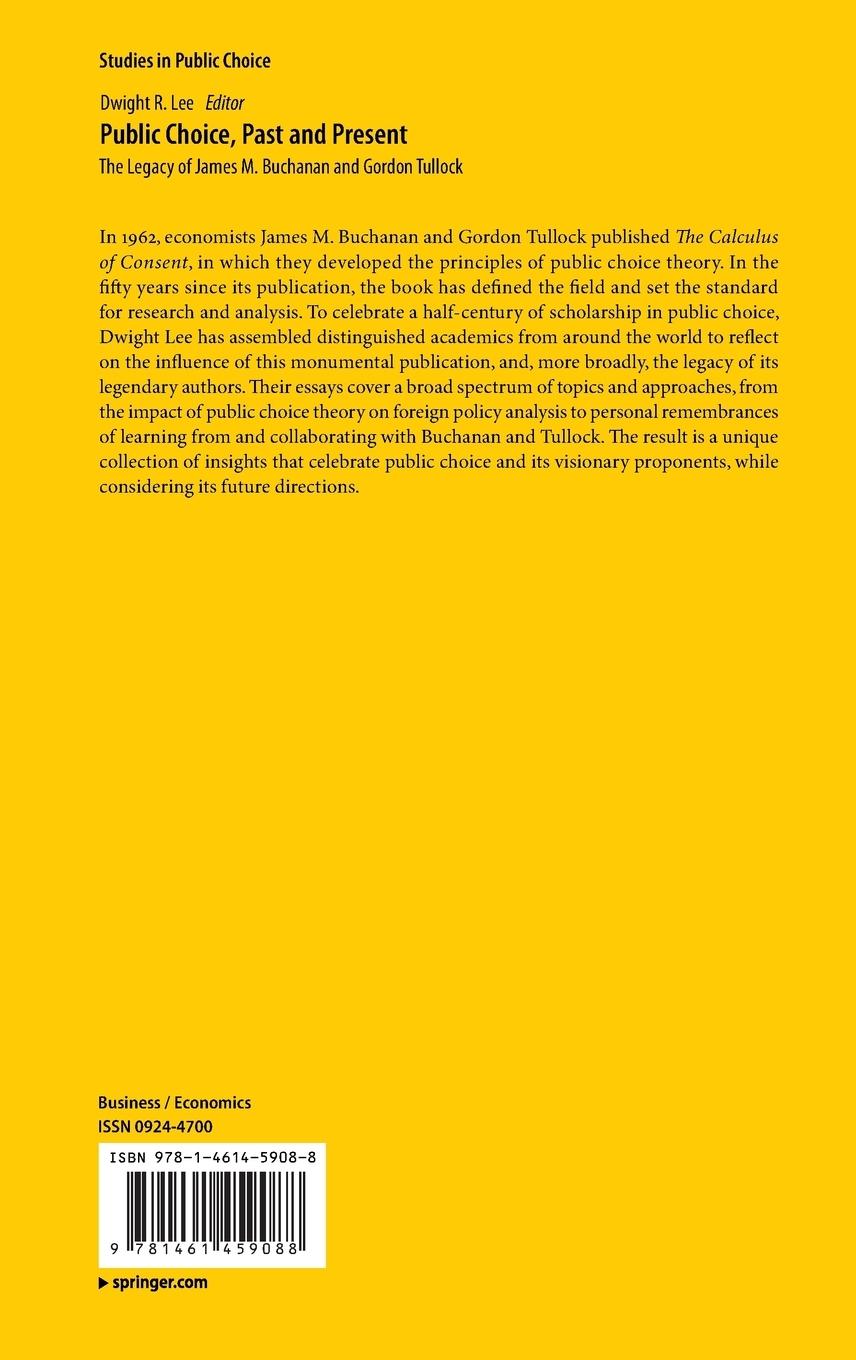 Rückseite: 9781461459088 | Public Choice, Past and Present | Dwight R. Lee | Buch | xxii | 2012