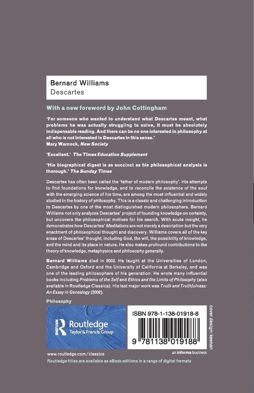 Rückseite: 9781138019188 | Descartes | The Project of Pure Enquiry | Bernard Williams | Buch