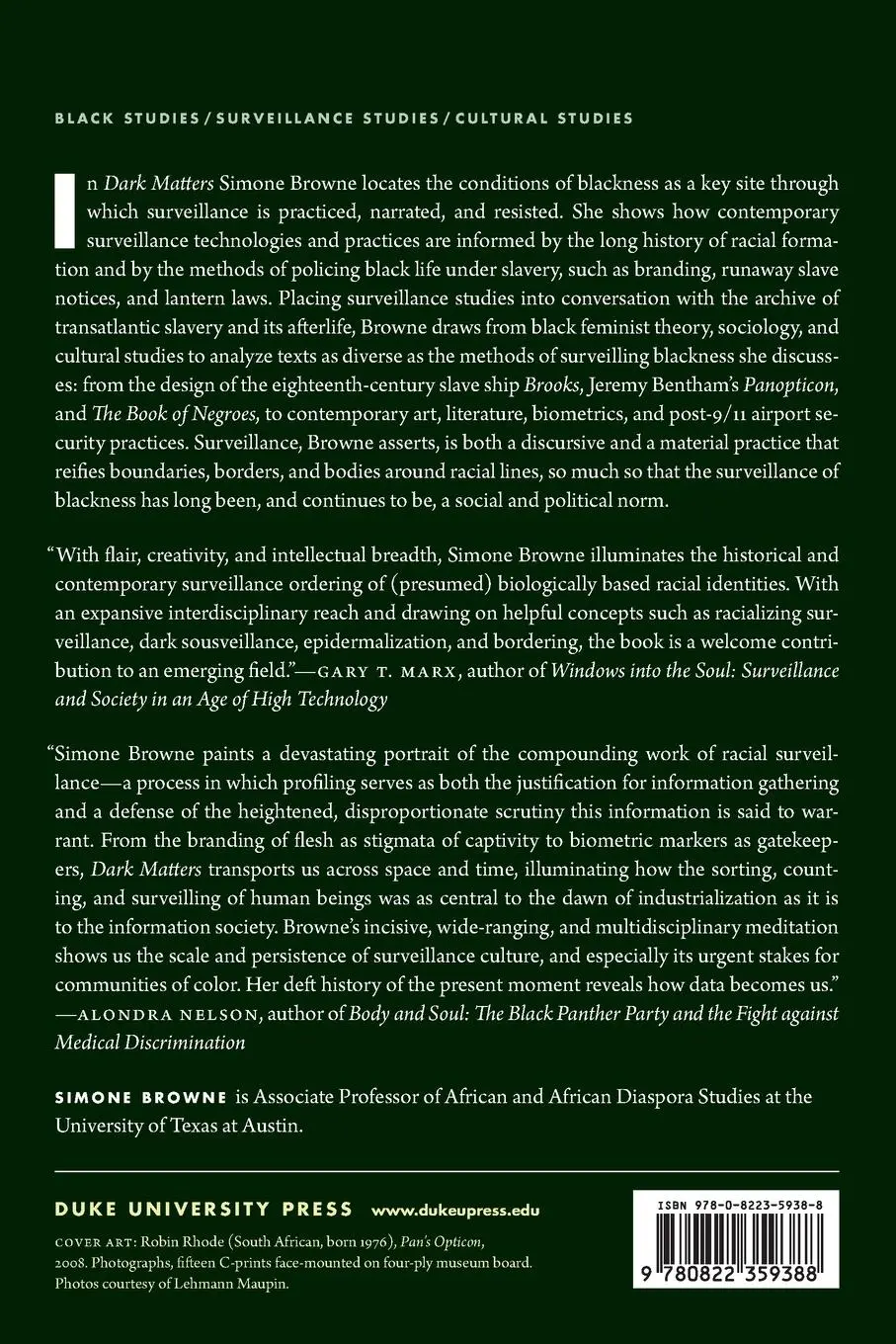 Rückseite: 9780822359388 | Dark Matters | On the Surveillance of Blackness | Simone Browne | Buch
