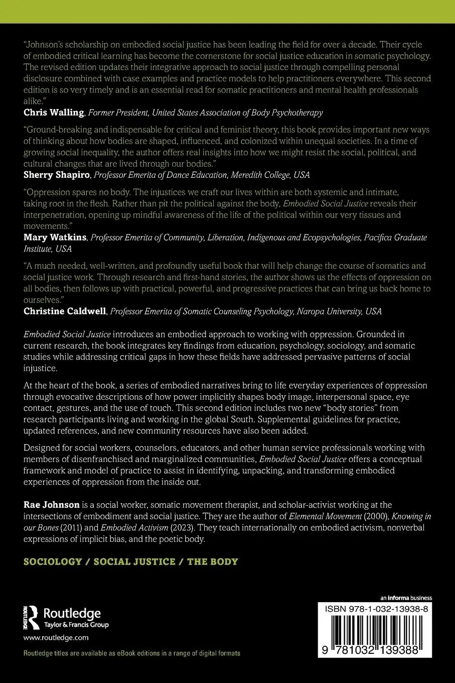 Rückseite: 9781032139388 | Embodied Social Justice | Rae Johnson | Taschenbuch | Englisch | 2022