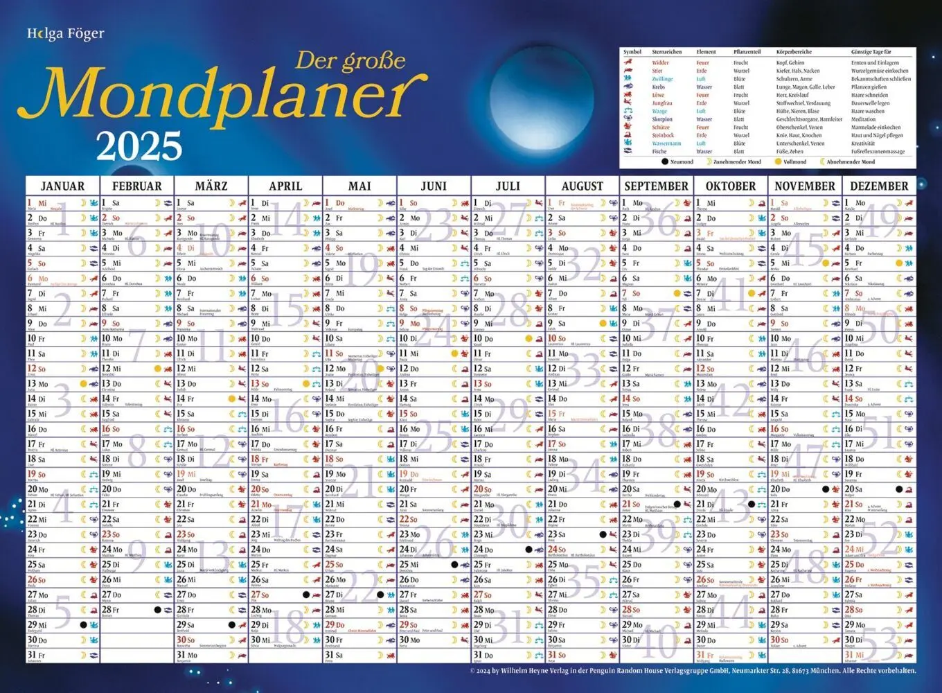 Bild: 9783453239388 | Der große Mondkalender 2025 | Helga Föger | Kalender | Kalender | 2025