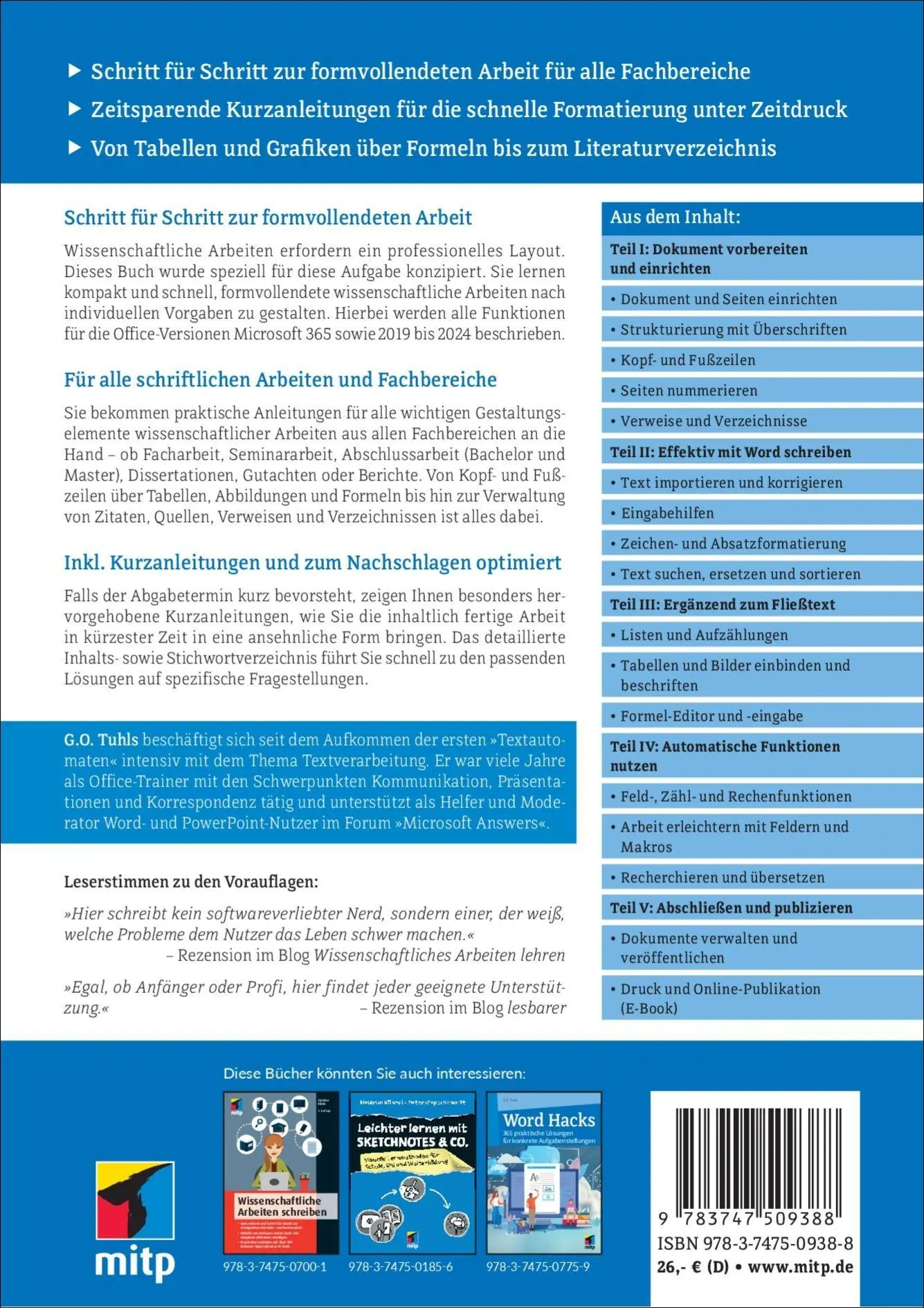 Rückseite: 9783747509388 | Wissenschaftliche Arbeiten schreiben mit Microsoft Word 365, 2024,...