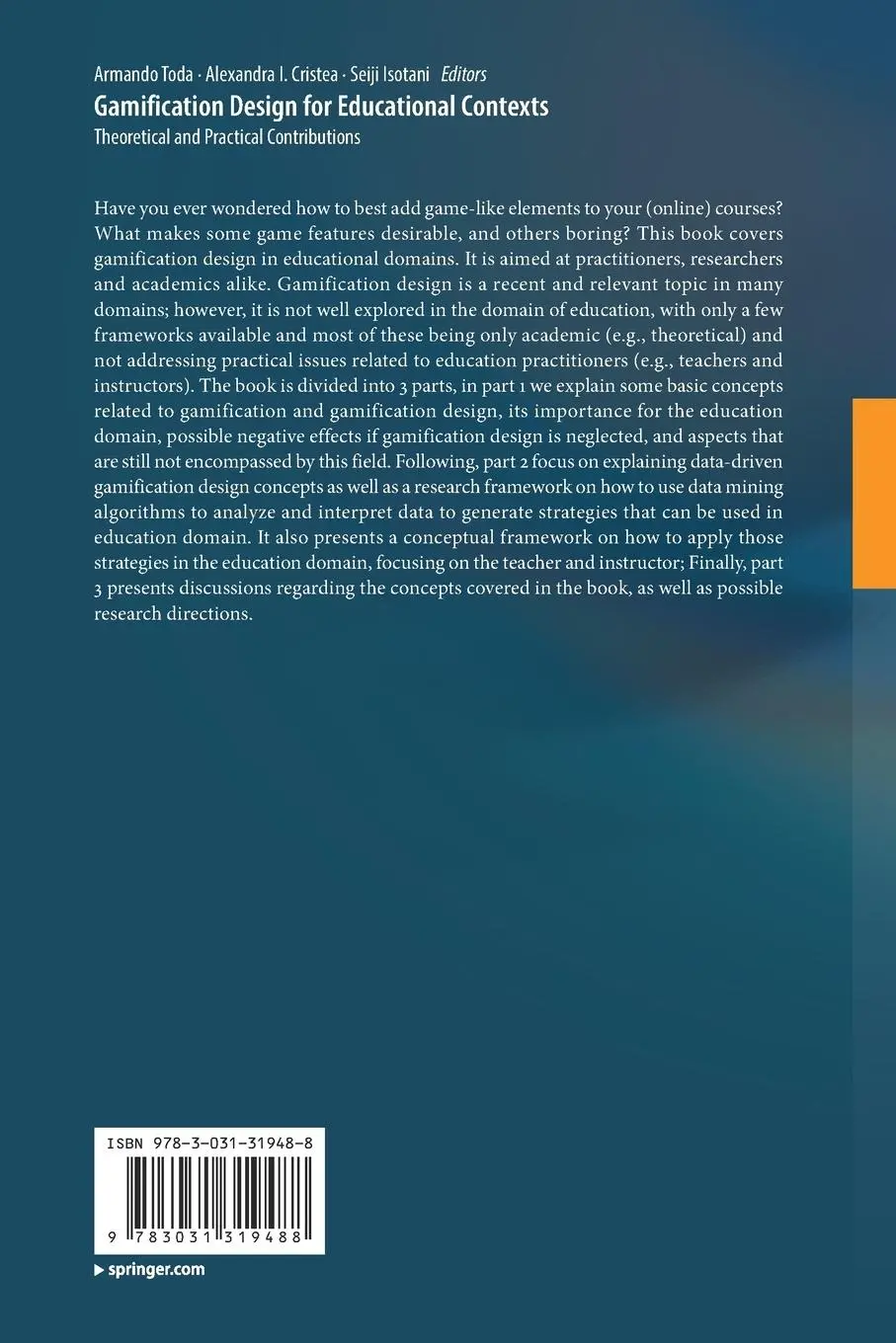 Rückseite: 9783031319488 | Gamification Design for Educational Contexts | Armando Toda (u. a.)
