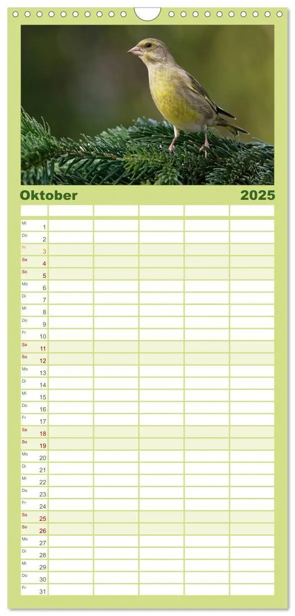 Bild: 9783457119488 | Familienplaner 2025 - Heimische Gartenvögel mit 5 Spalten...