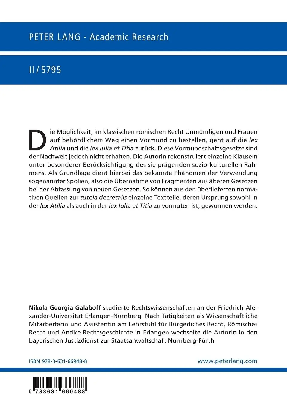 Rückseite: 9783631669488 | Die Palingenesie der römischen Vormundschaftsgesetze | Galaboff | Buch