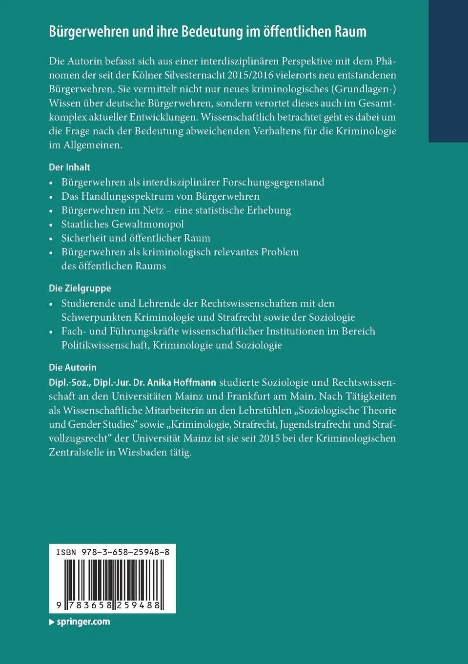 Rückseite: 9783658259488 | Bürgerwehren und ihre Bedeutung im öffentlichen Raum | Anika Hoffmann