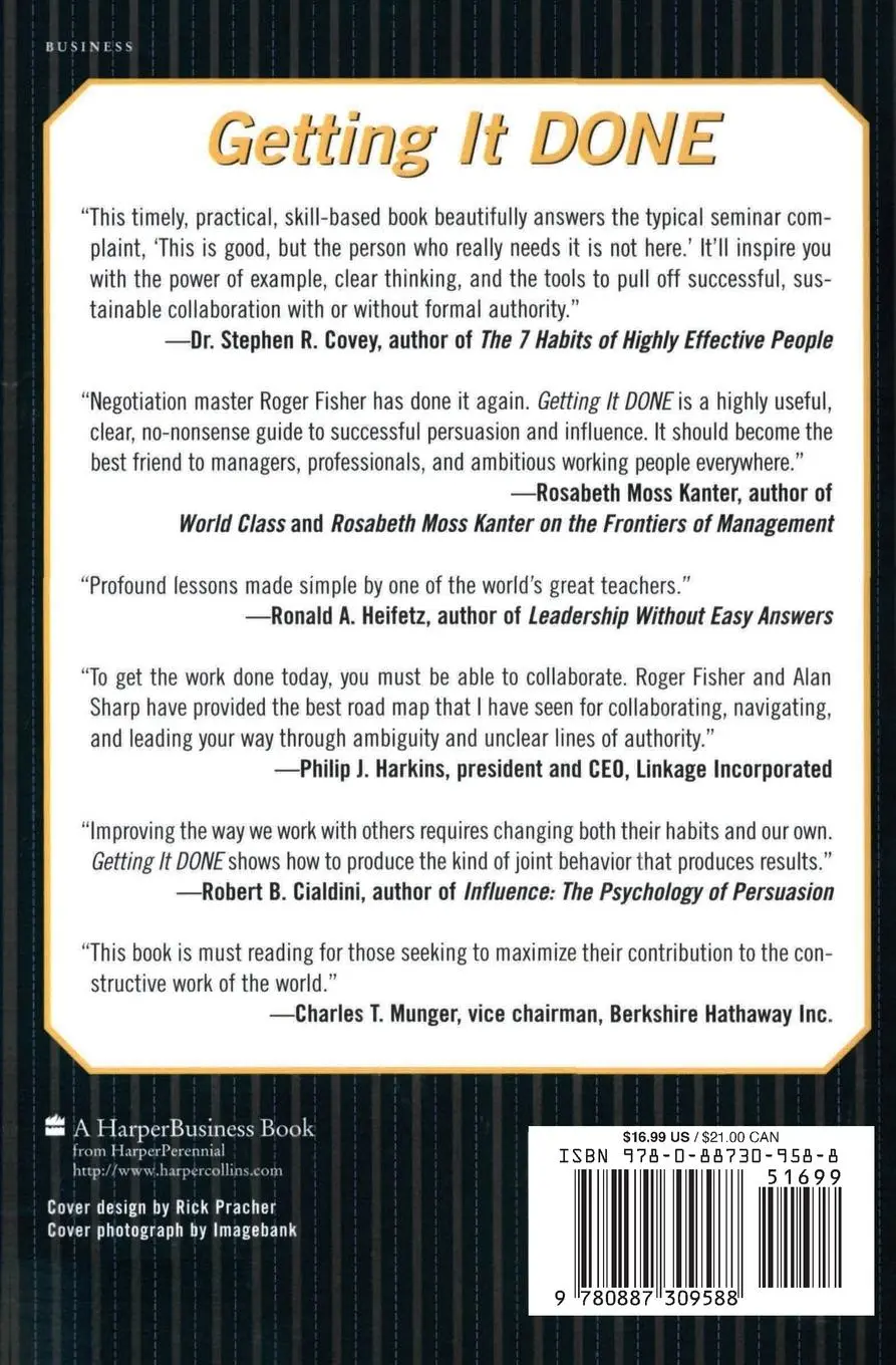 Rückseite: 9780887309588 | Getting It Done | Roger Fisher | Taschenbuch | Kartoniert / Broschiert Rückseite: 9780887309588 | Getting It Done | Roger Fisher | Taschenbuch | Kartoniert / Broschiert