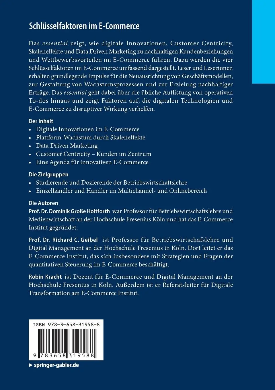 Rückseite: 9783658319588 | Schlüsselfaktoren im E-Commerce | Dominik Große Holtforth (u. a.) | xi