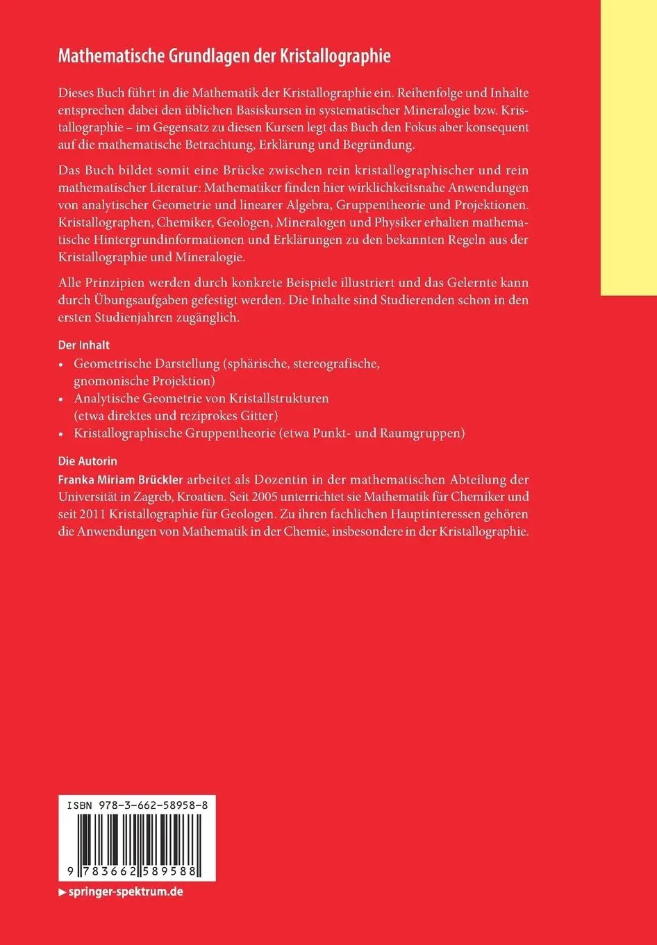 Rückseite: 9783662589588 | Mathematische Grundlagen der Kristallographie | Franka Miriam Brückler