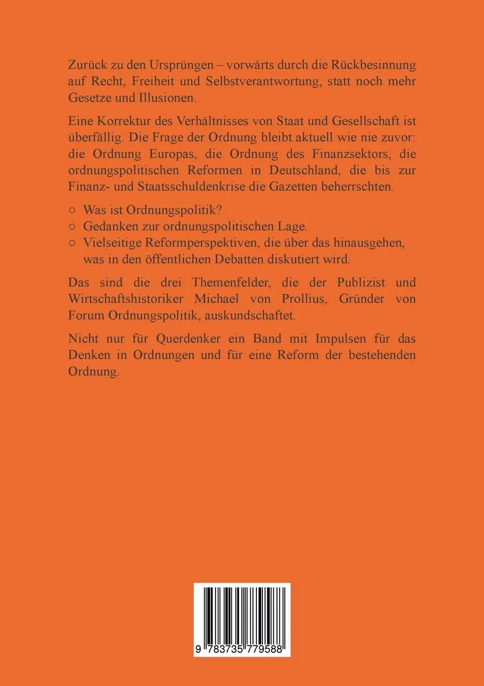 Rückseite: 9783735779588 | Auf der Suche nach einer anderen Ordnung | Michael Von Prollius | Buch