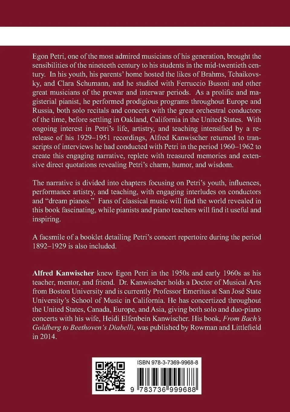 Rückseite: 9783736999688 | EGON PETRI, Musician to the World. Interviews and Commentary | Buch
