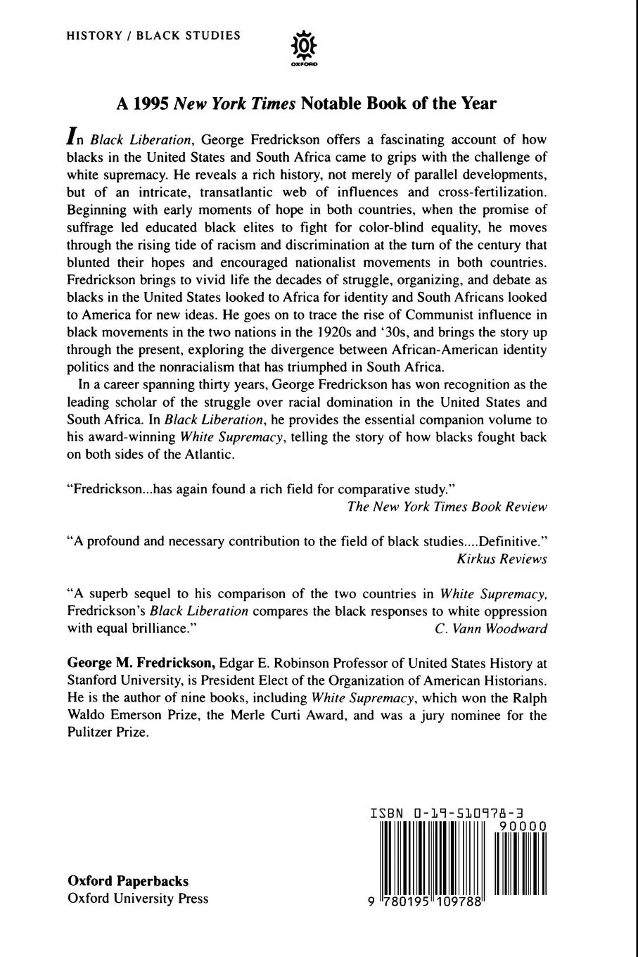 Rückseite: 9780195109788 | Black Liberation | George M. Fredrickson | Taschenbuch | Englisch