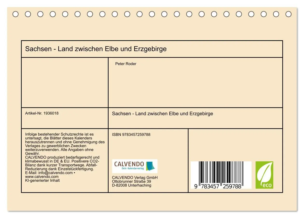 Bild: 9783457259788 | Sachsen - Land zwischen Elbe und Erzgebirge (Tischkalender 2026 DIN...