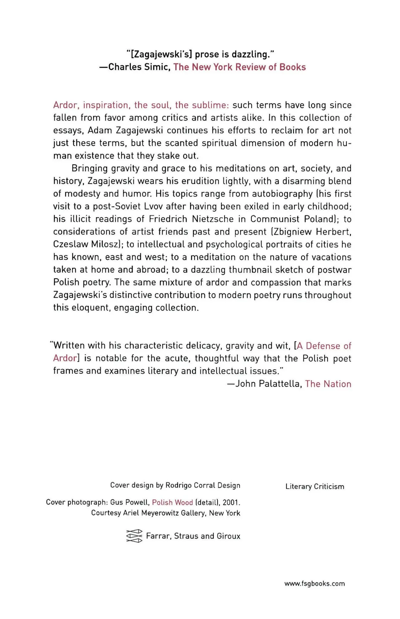 Rückseite: 9780374529888 | A Defense of Ardor | Adam Zagajewski | Taschenbuch | Englisch | 2004
