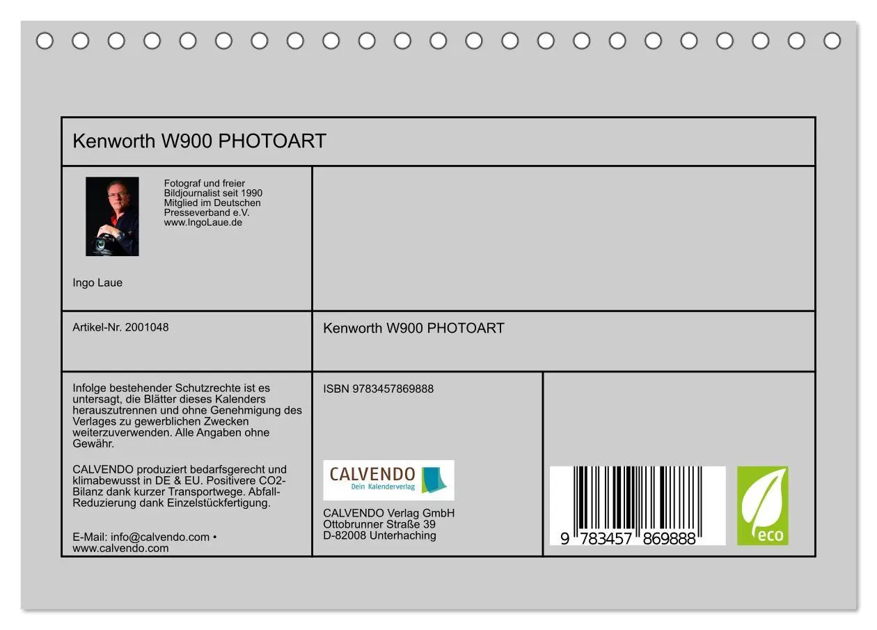Bild: 9783457869888 | Kenworth W900 PHOTOART (Tischkalender 2026 DIN A5 quer), CALVENDO...