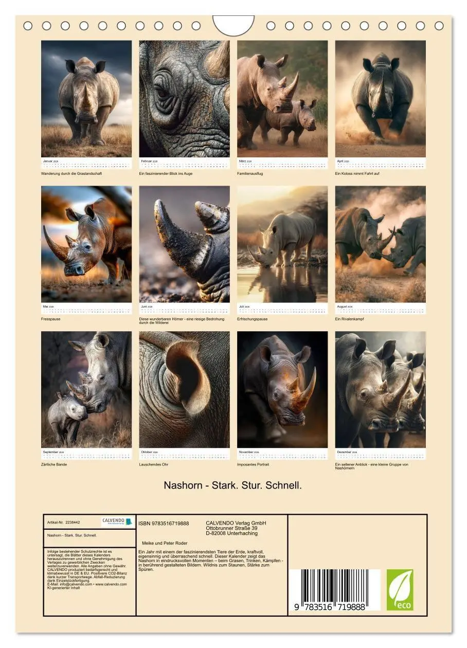 Bild: 9783516719888 | Nashorn - Stark. Stur. Schnell. (Wandkalender 2026 DIN A4 hoch),...