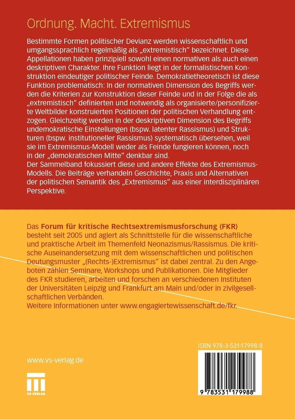 Rückseite: 9783531179988 | Ordnung. Macht. Extremismus | Elena Buck (u. a.) | Taschenbuch | 2011