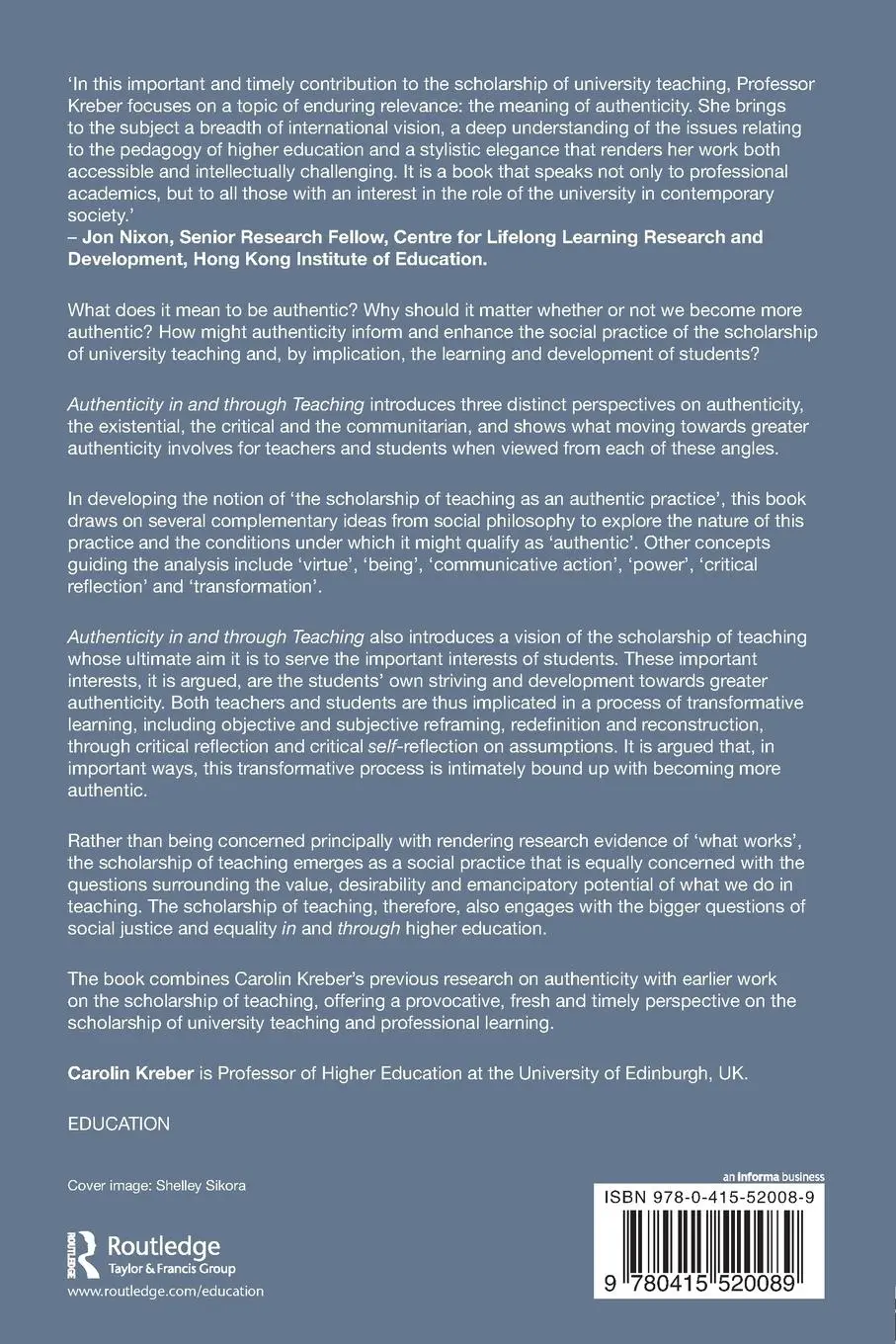 Rückseite: 9780415520089 | Authenticity in and through Teaching in Higher Education | Kreber