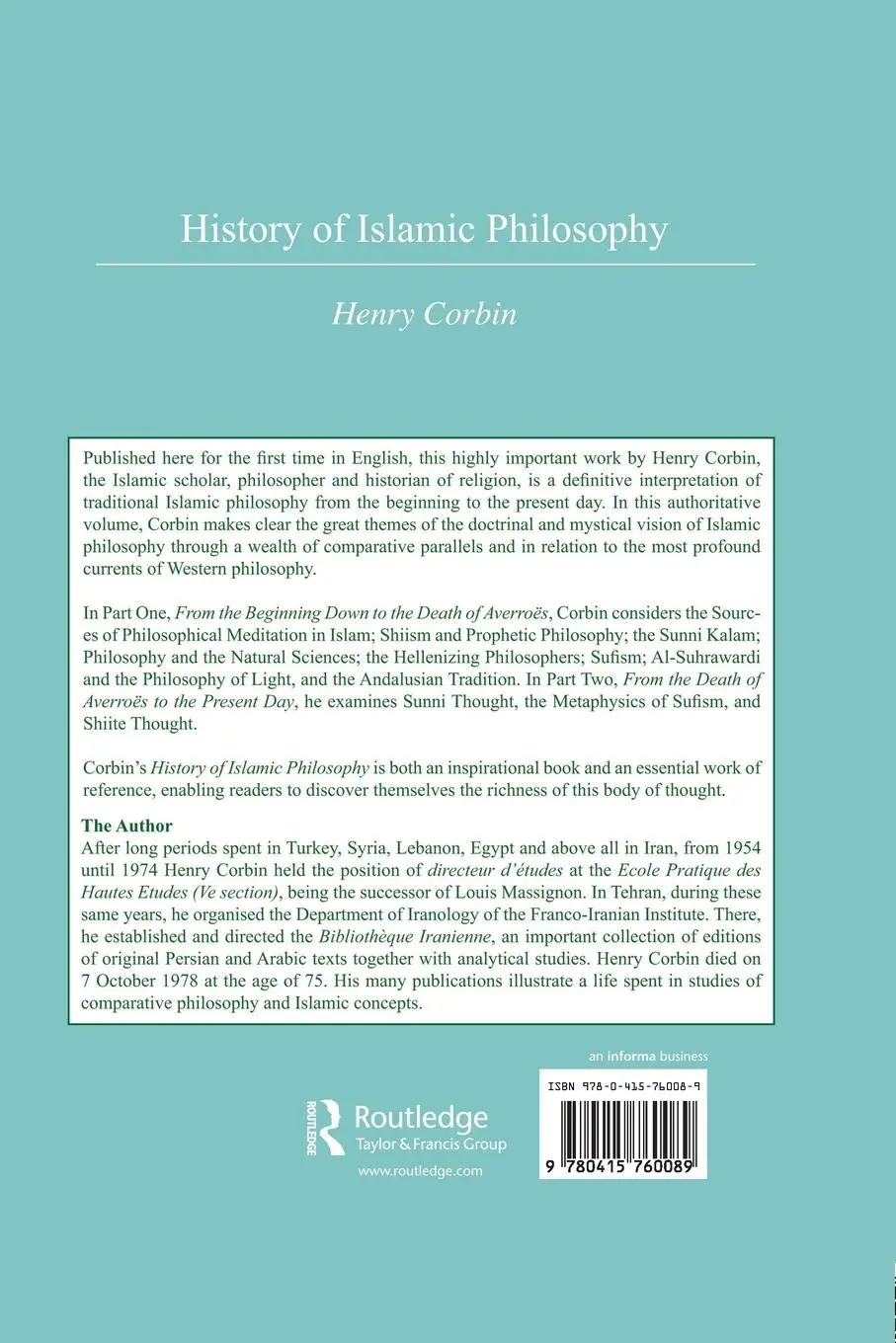 Rückseite: 9780415760089 | History Of Islamic Philosophy | Henry Corbin | Taschenbuch | Englisch