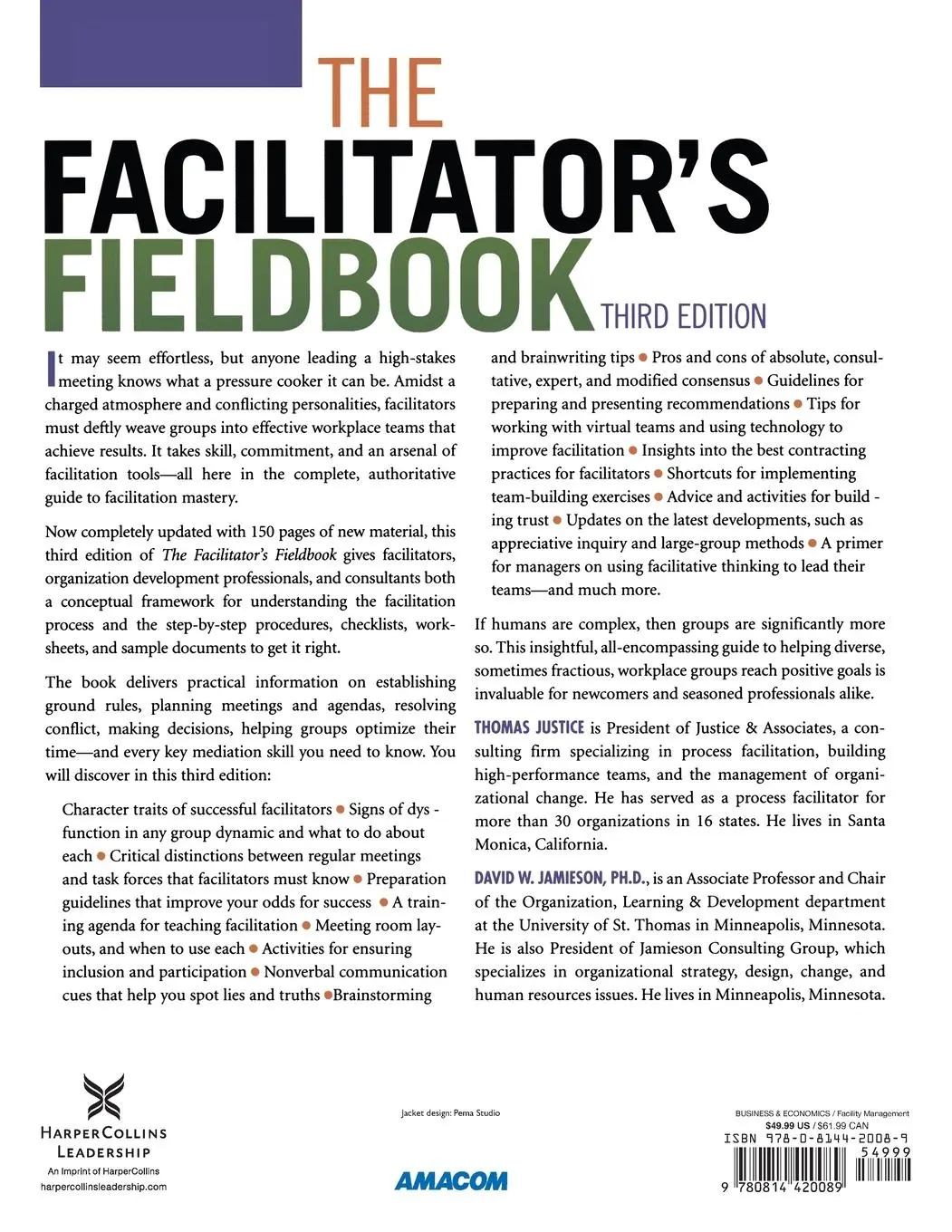 Rückseite: 9780814420089 | The Facilitator's Fieldbook | Tom Justice (u. a.) | Taschenbuch | 2012