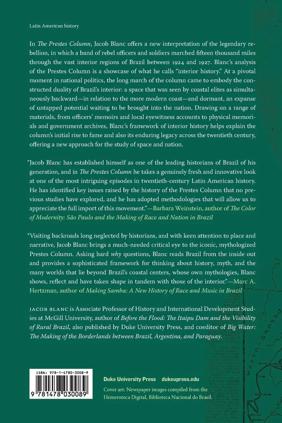 Rückseite: 9781478030089 | The Prestes Column | An Interior History of Modern Brazil | Blanc
