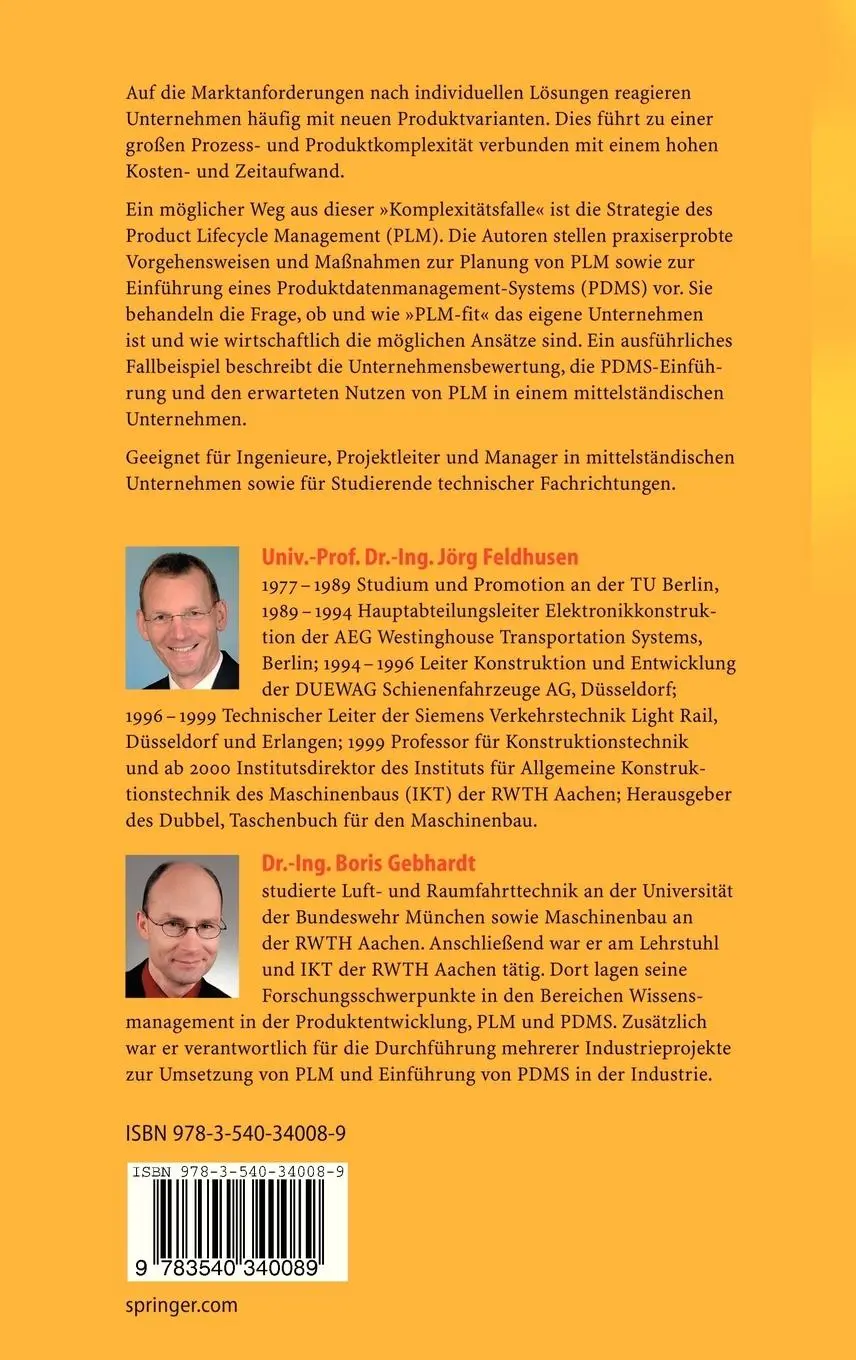 Rückseite: 9783540340089 | Product Lifecycle Management für die Praxis | Boris Gebhardt (u. a.)