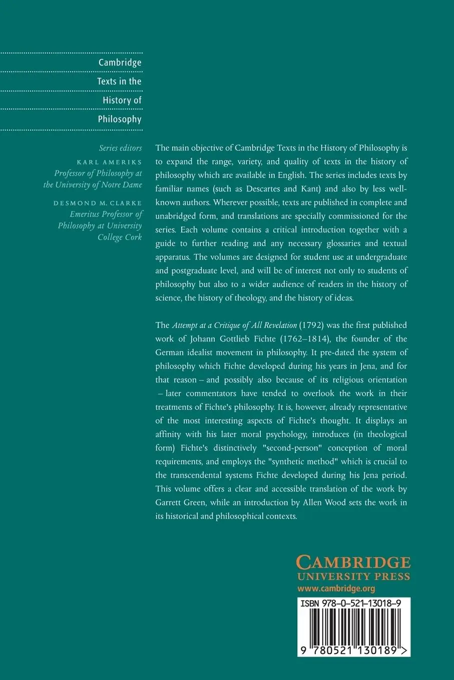 Rückseite: 9780521130189 | Fichte | Attempt at a Critique of All Revelation | Allen Wood | Buch