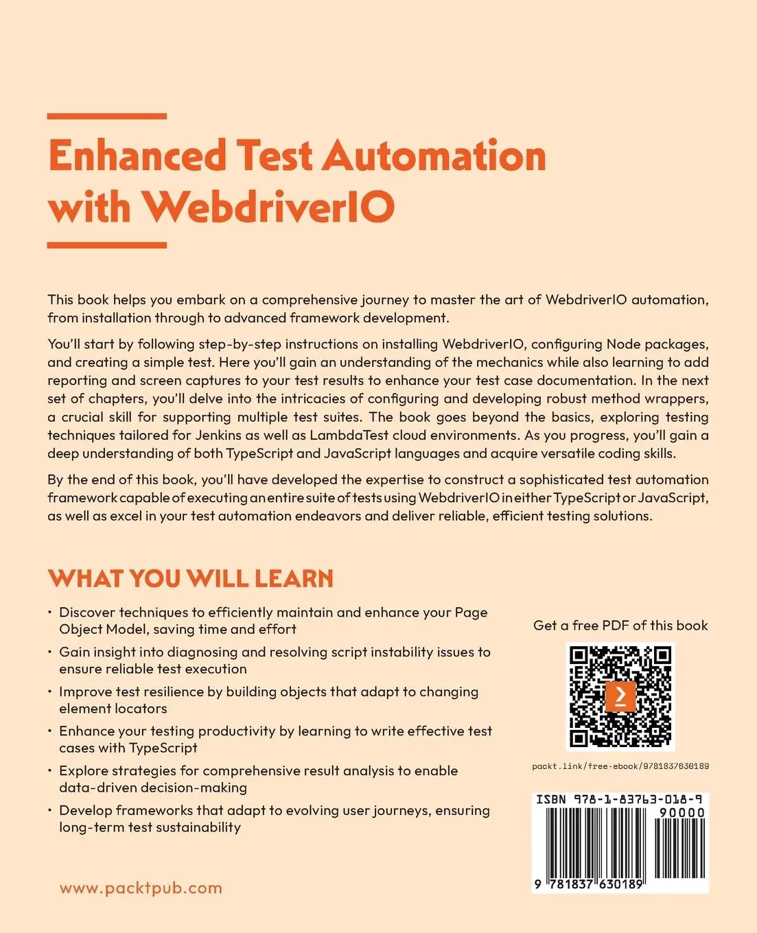 Rückseite: 9781837630189 | Enhanced Test Automation with WebdriverIO | Paul M. Grossman (u. a.)