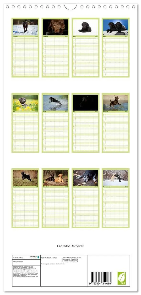 Bild: 9783594340189 | Familienplaner 2027 - Labrador Retriever mit 5 Spalten...