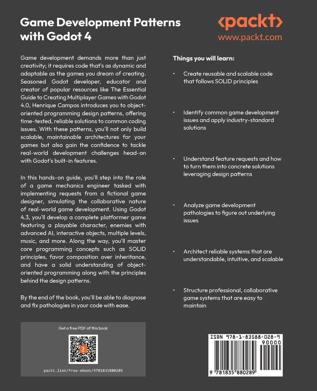 Rückseite: 9781835880289 | Game Development Patterns with Godot 4 | Henrique Campos | Taschenbuch