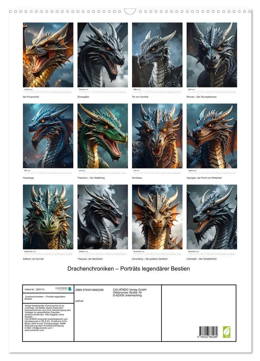 Bild: 9783516660289 | Drachenchroniken - Porträts legendärer Bestien (Wandkalender 2026...