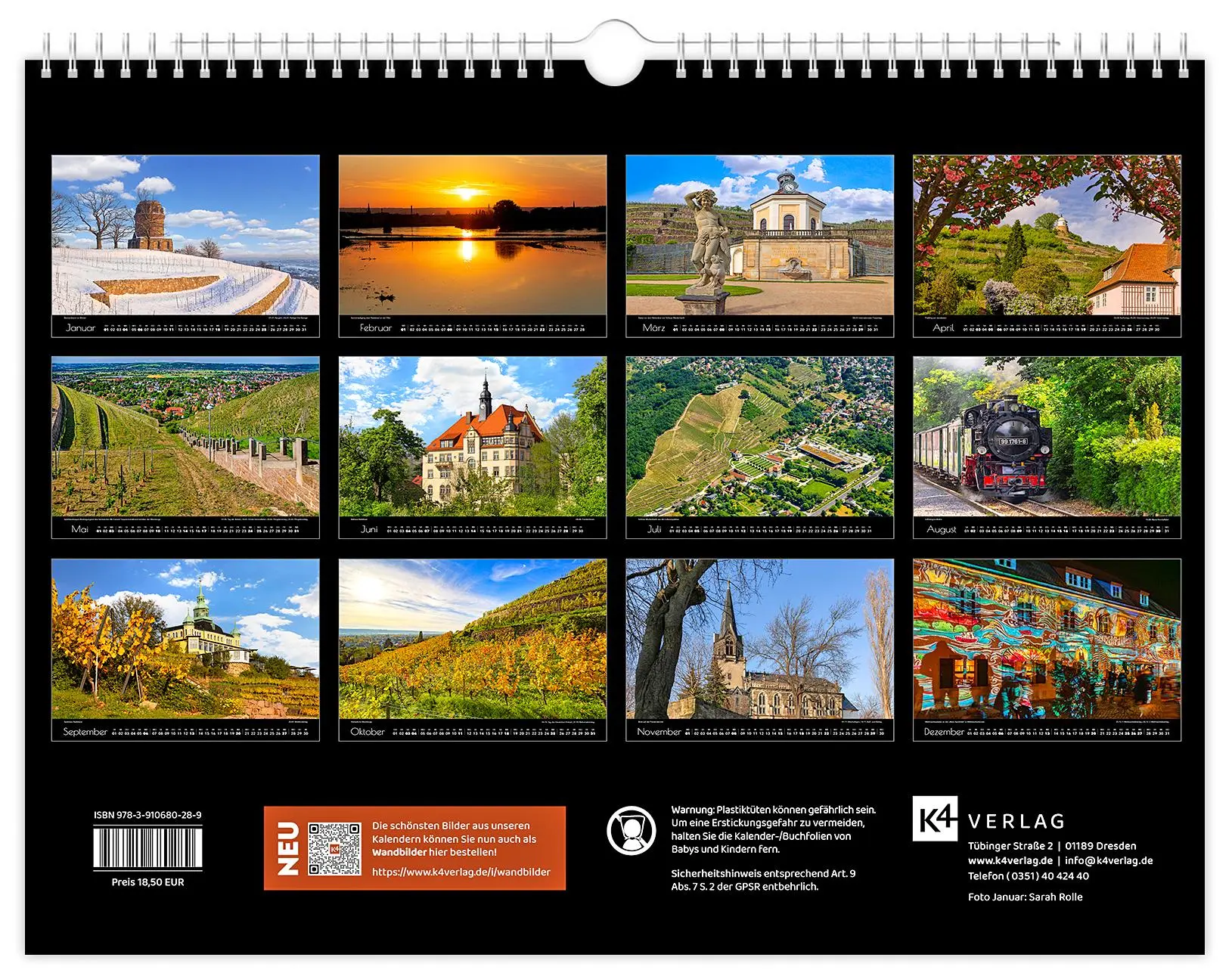 Bild: 9783910680289 | Kalender Radebeul 2026 | 40 x 30 cm schwarzes Kalendarium | Schubert