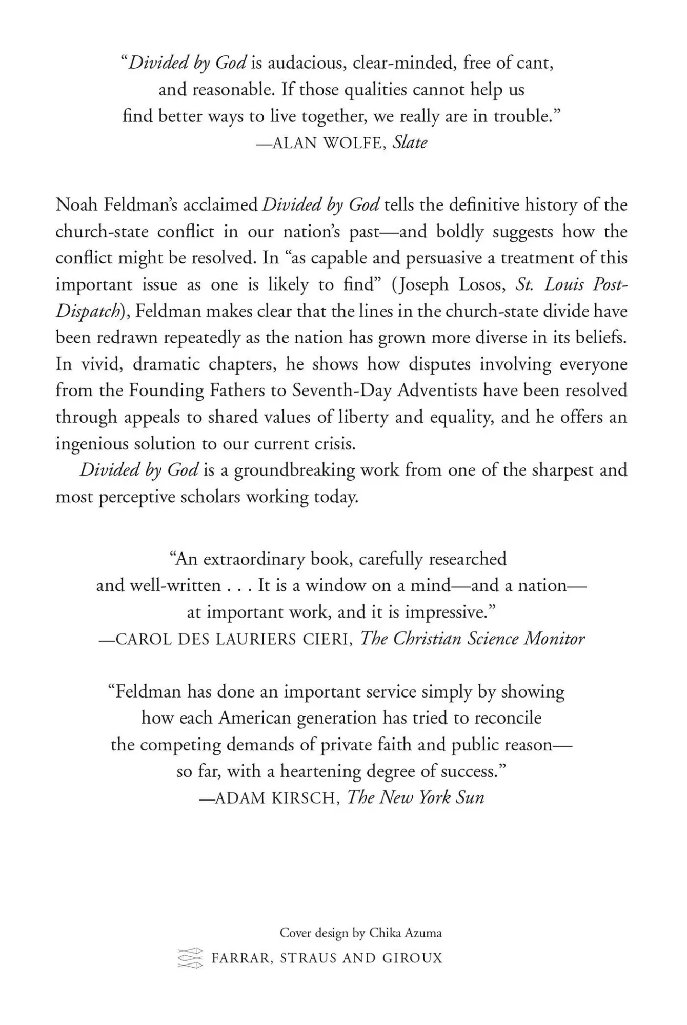 Rückseite: 9780374530389 | Divided by God | Noah Feldman | Taschenbuch | Kartoniert / Broschiert