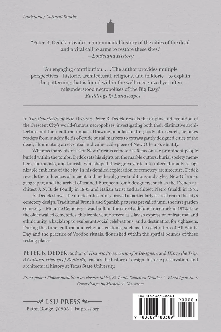 Rückseite: 9780807180389 | Cemeteries of New Orleans | A Cultural History | Peter B Dedek | Buch