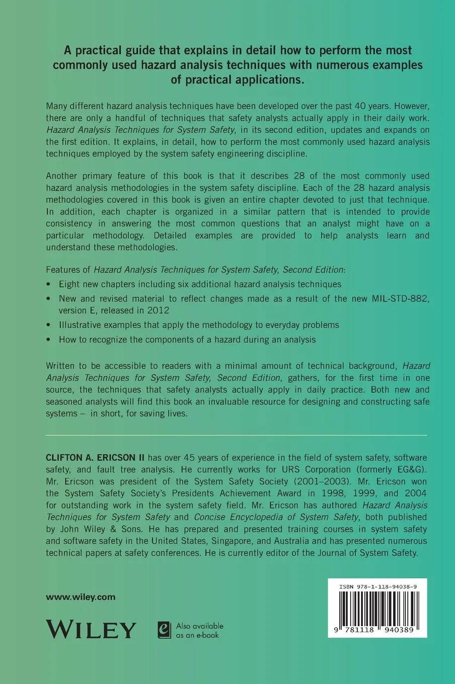 Rückseite: 9781118940389 | Hazard Analysis Techniques for System Safety | Clifton A. Ericson