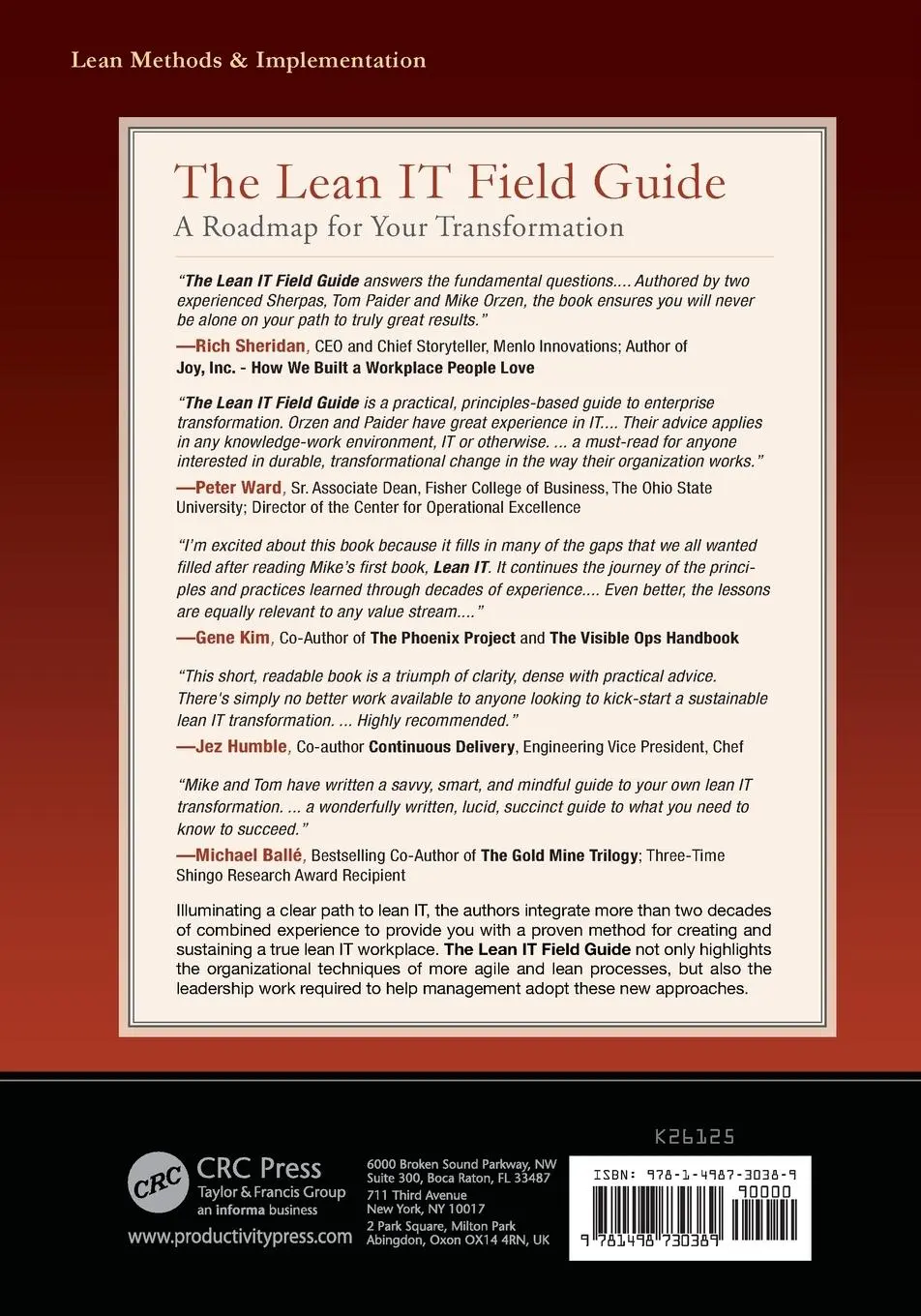 Rückseite: 9781498730389 | The Lean IT Field Guide | A Roadmap for Your Transformation | Buch