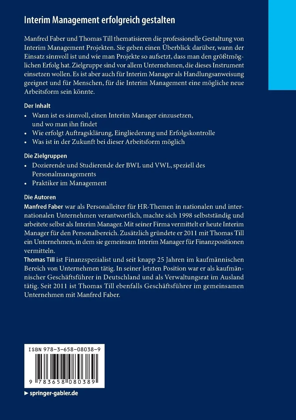 Rückseite: 9783658080389 | Interim Management erfolgreich gestalten | Thomas Till (u. a.) | Buch
