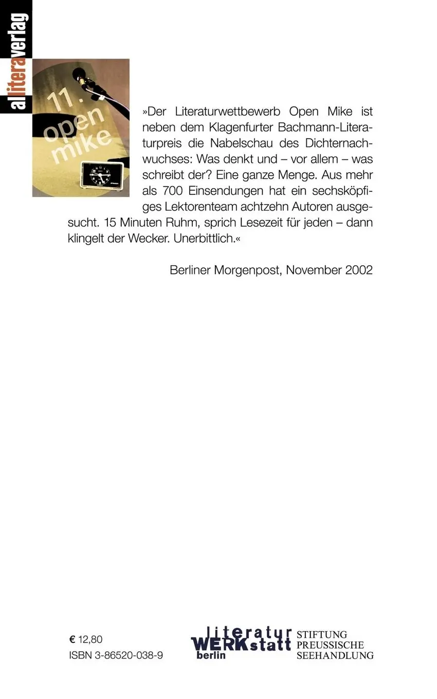 Rückseite: 9783865200389 | 11. Open Mike | Literaturwerkstatt | Taschenbuch | 184 S. | Deutsch