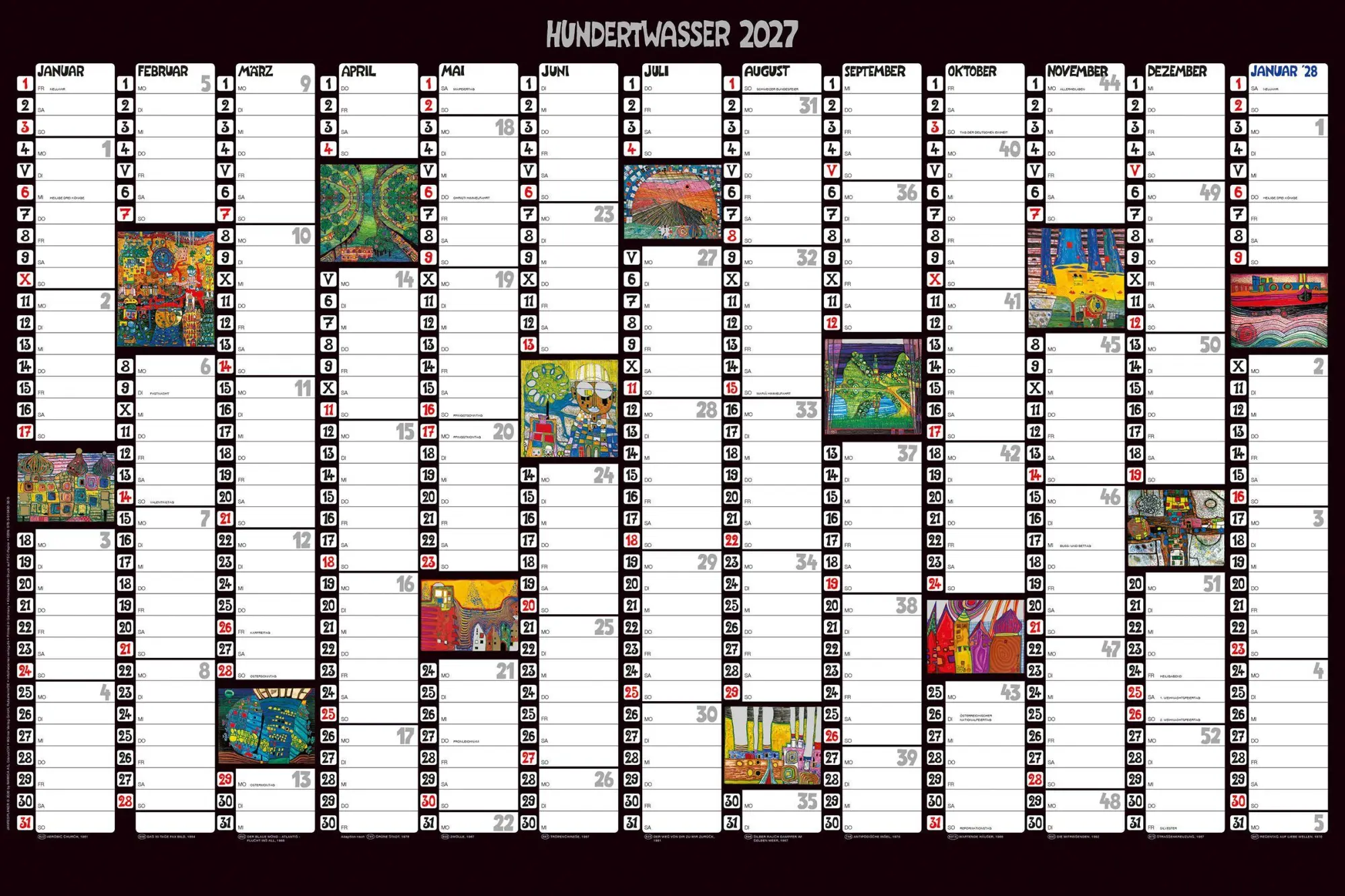 Cover: 9783910430389 | Hundertwasser Jahresplaner Art 2027 | Wandplaner | Wörner Verlag GmbH
