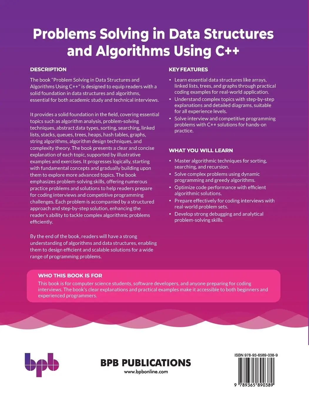 Rückseite: 9789365890389 | Problems Solving in Data Structures and Algorithms Using C++ | Jain Rückseite: 9789365890389 | Problems Solving in Data Structures and Algorithms Using C++ | Jain