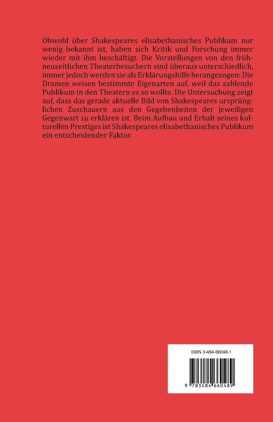 Rückseite: 9783484660489 | Shakespeares elisabethanisches Publikum | Bettina Boecker | Buch