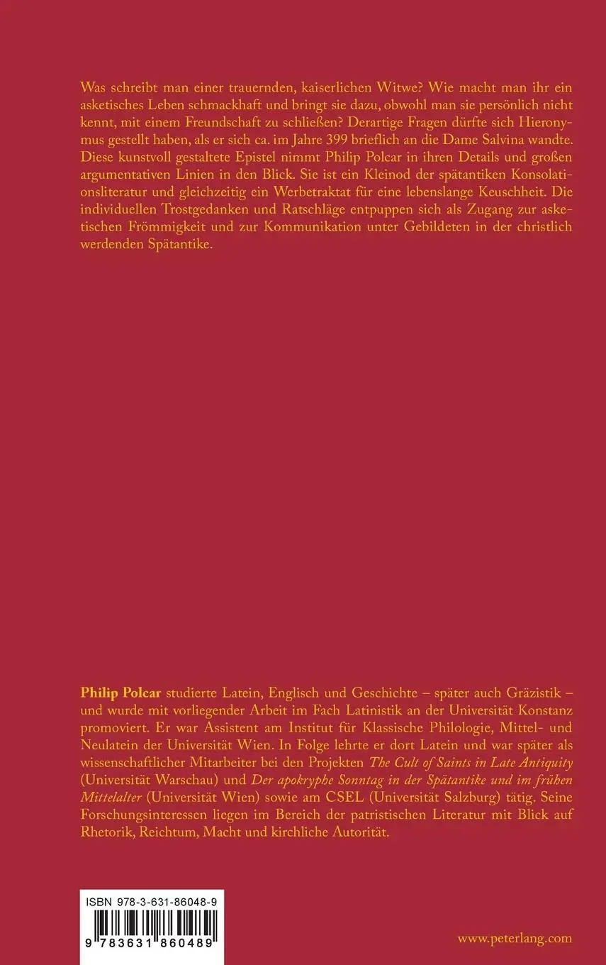 Rückseite: 9783631860489 | Hieronymus' Witwenbüchlein für Salvina (epist. 79) | Philip Polcar
