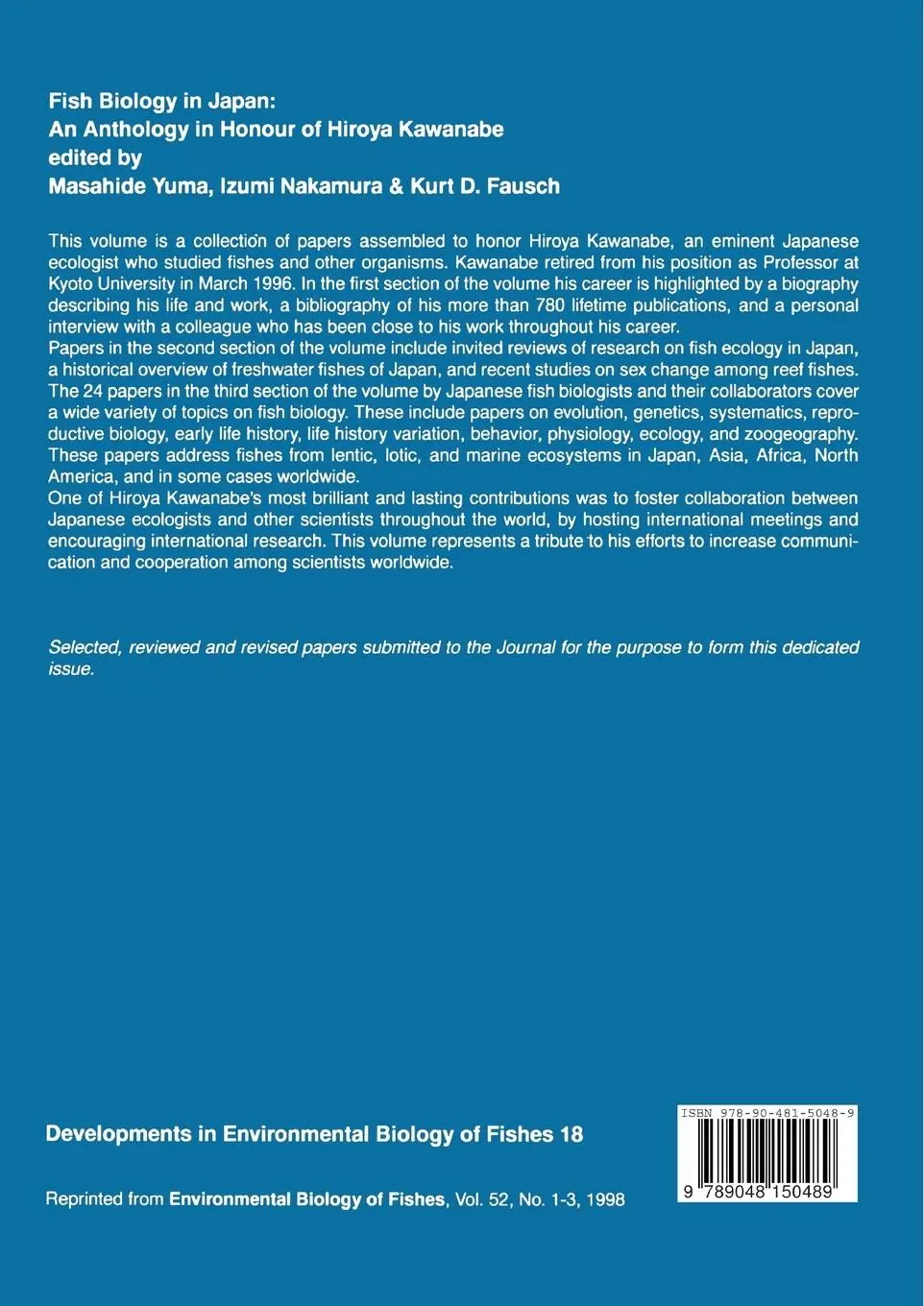 Rückseite: 9789048150489 | Fish biology in Japan | an anthology in honour of Hiroya Kawanabe