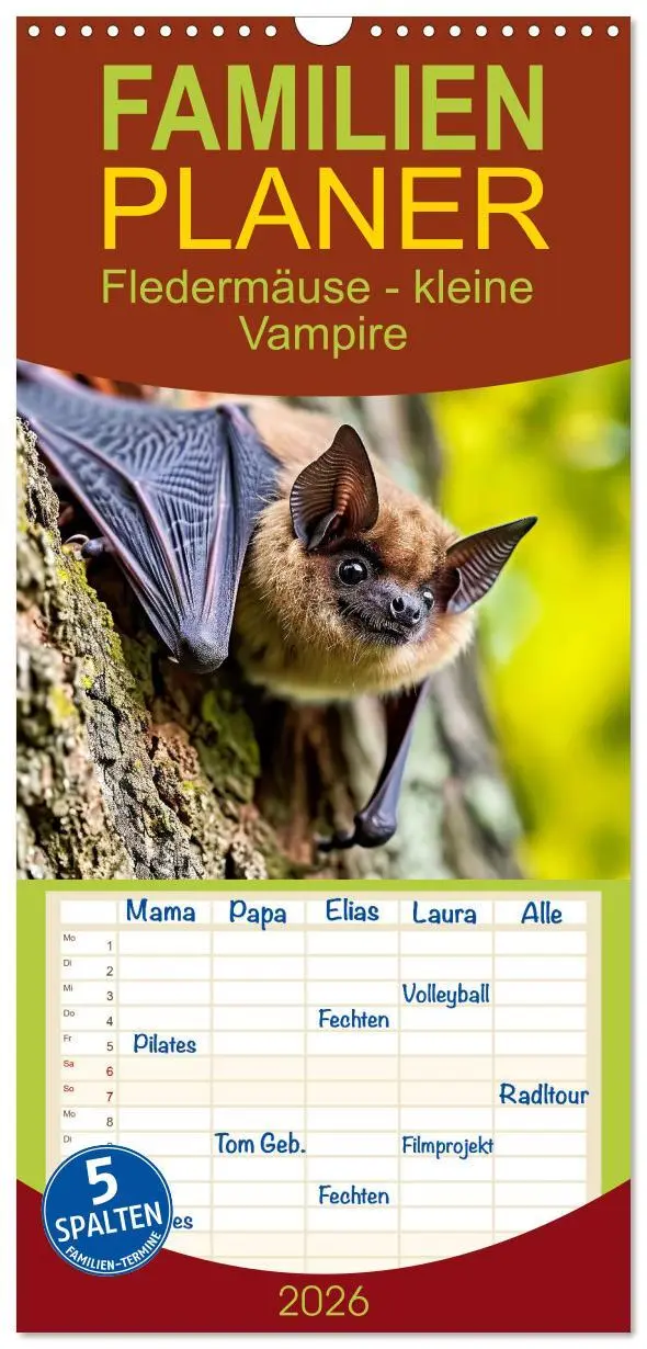 Cover: 9783516490589 | Familienplaner 2026 - Fledermäuse - kleine Vampire mit 5 Spalten...