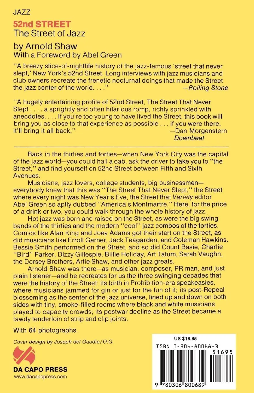 Rückseite: 9780306800689 | 52nd Street | The Street of Jazz | Arnold Shaw | Taschenbuch | 1988