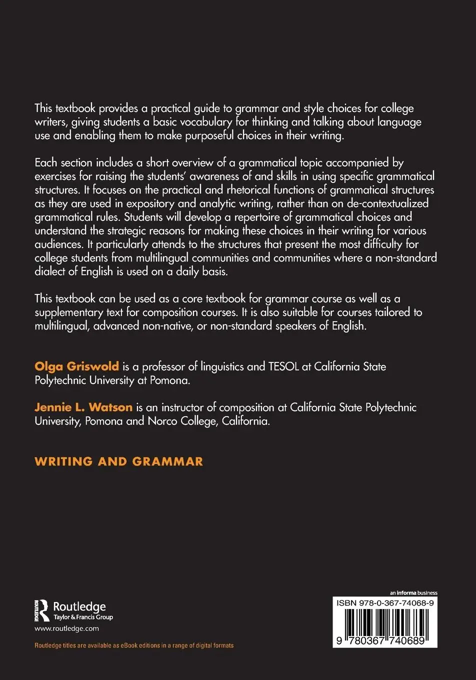 Rückseite: 9780367740689 | Grammar and Style Choices for College Writers | Olga Griswold (u. a.)